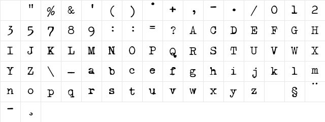 X Typewriter Regular Character Map