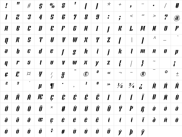 Xacose Italic Character Map Xacose Italic Character Map