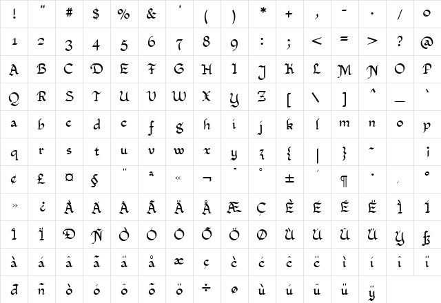 Xaltid Bold Character Map