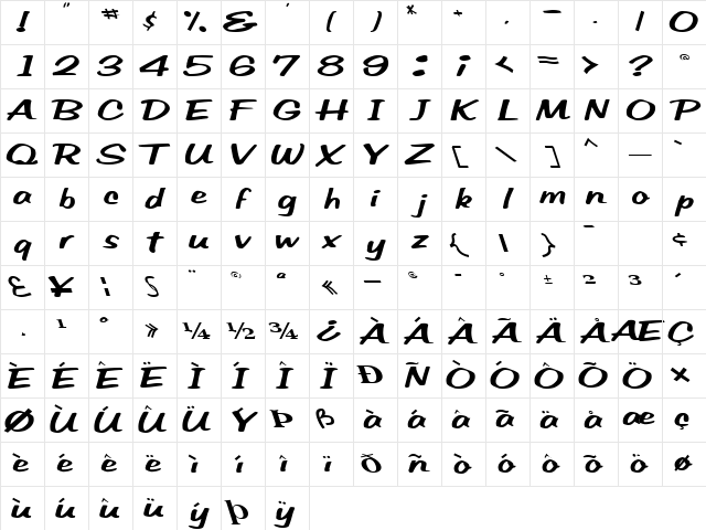 Xanadu Regular Character Map Xanadu Regular Character Map