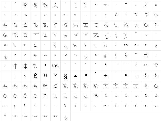 Xanadu Regular Character Map