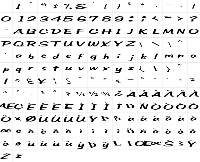 XanaduFont Regular Character Map