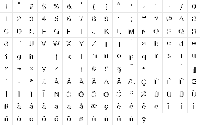 NimbusSanDLigRe1 Regular Character Map