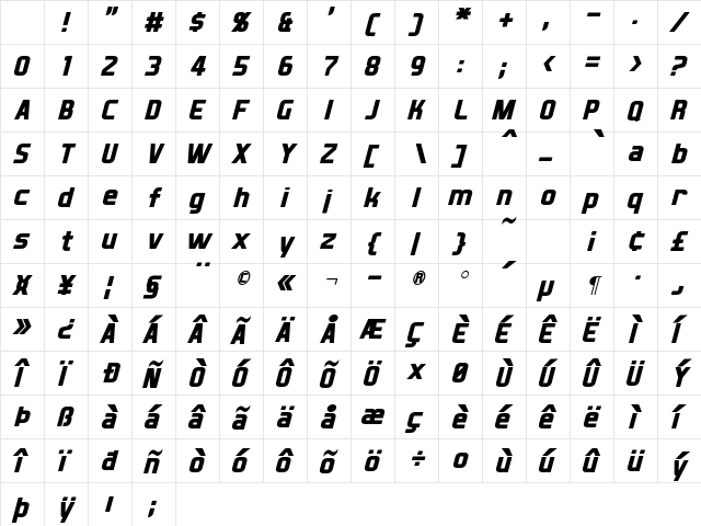 XBall Italic Character Map XBall Italic Character Map