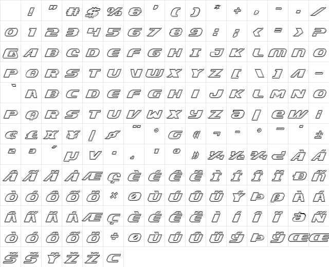 Xcelsion Engraved Italic Italic Character Map