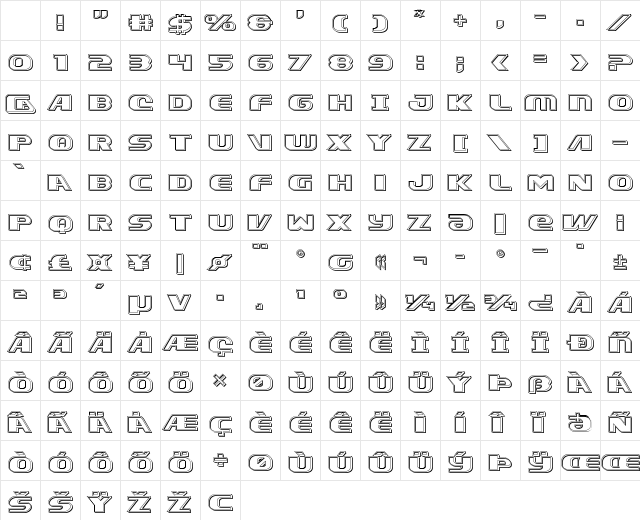 Xcelsion Engraved Regular Character Map