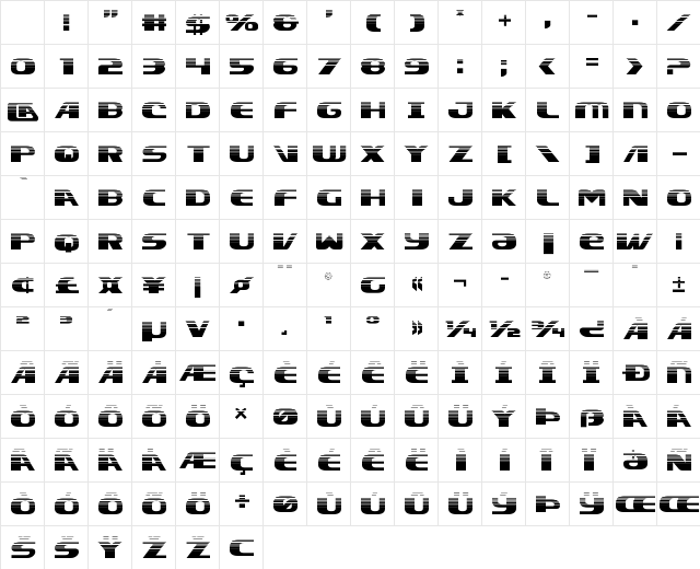Xcelsion Halftone Regular Character Map