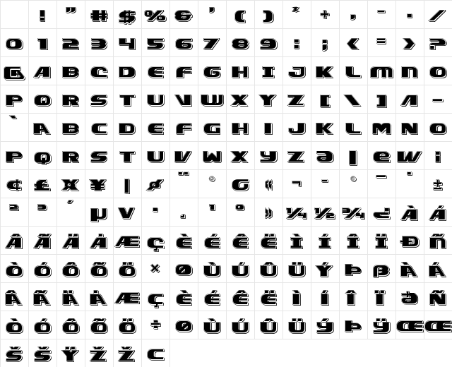 Xcelsion Punch Regular Character Map