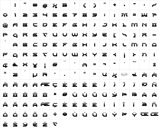 Xeno-Demon Half-Tone Regular Character Map