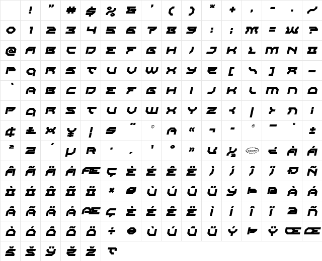 Xeno-Demon Italic Character Map Xeno-Demon Italic Character Map