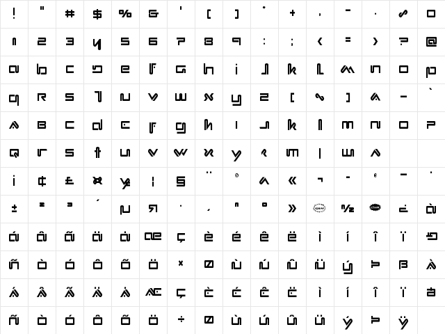 Xephyr Condensed Condensed Character Map
