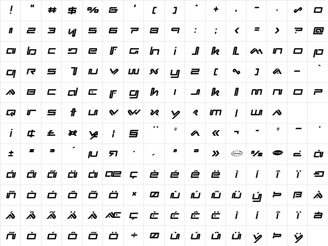 Xephyr Semi-Italic Semi-Italic Character Map