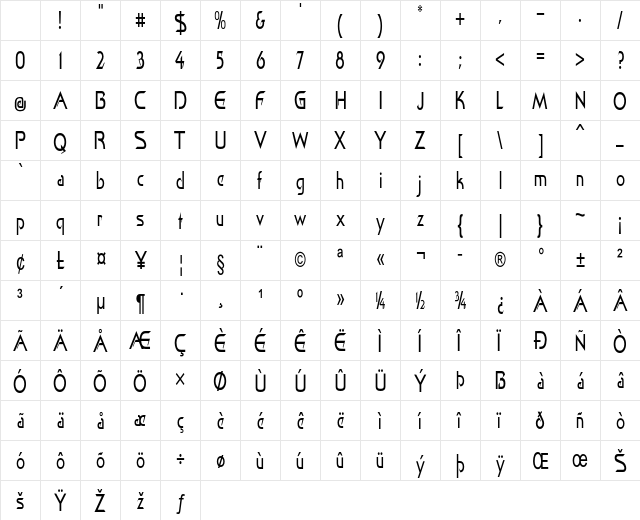 Xerio Condensed Regular Character Map Xerio Condensed Regular Character Map