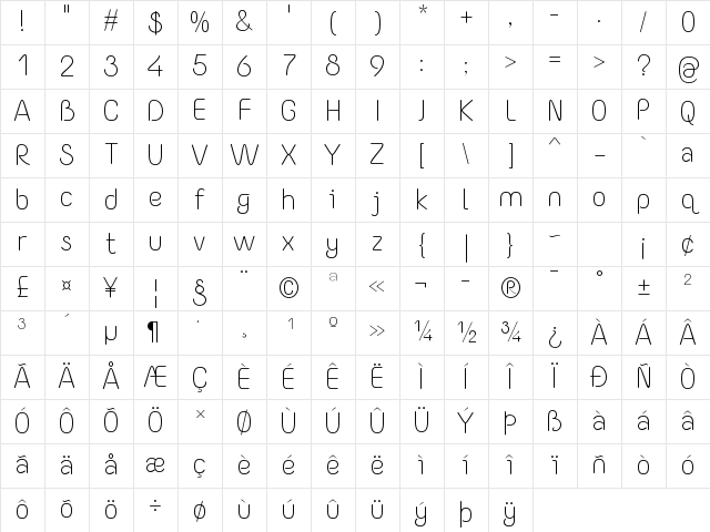 Yaahowu Light Regular Character Map