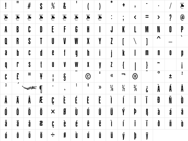 Yacarena Ultra FFP Regular Character Map