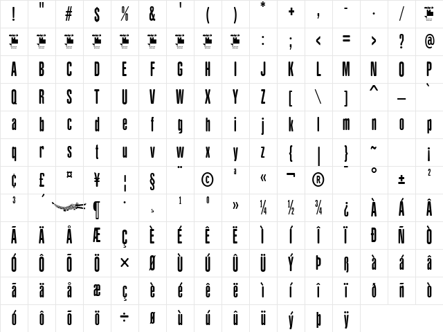 Yacarena Ultra FFP Regular Character Map