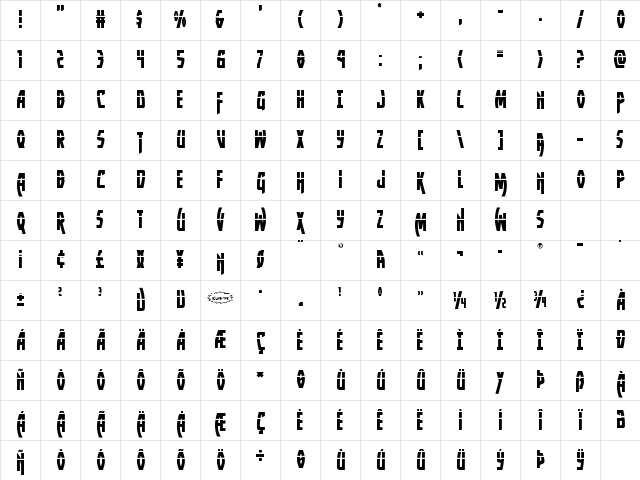 Yankee Clipper Laser Regular Character Map