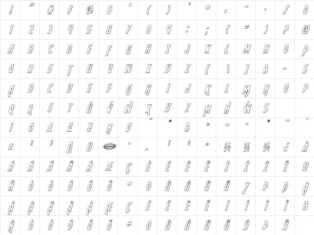 Yankee Clipper Outline Italic Outline Italic Character Map