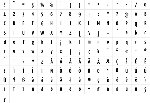 Yanone Kaffeesatz Bold Character Map