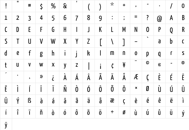 Yanone Kaffeesatz Regular Character Map