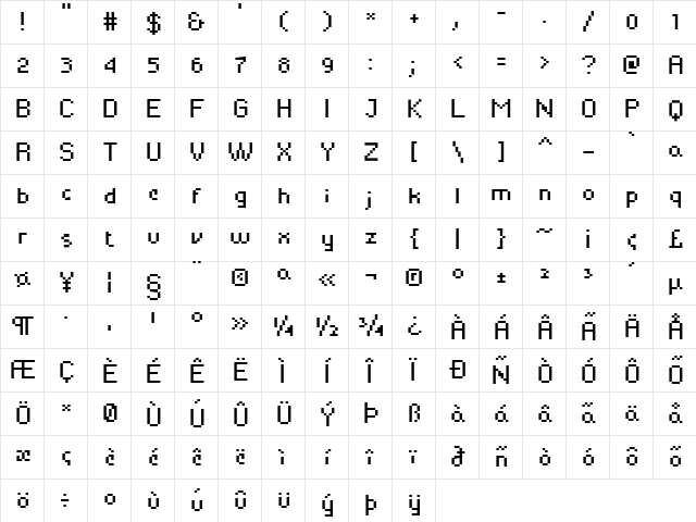 Yapix Regular Character Map
