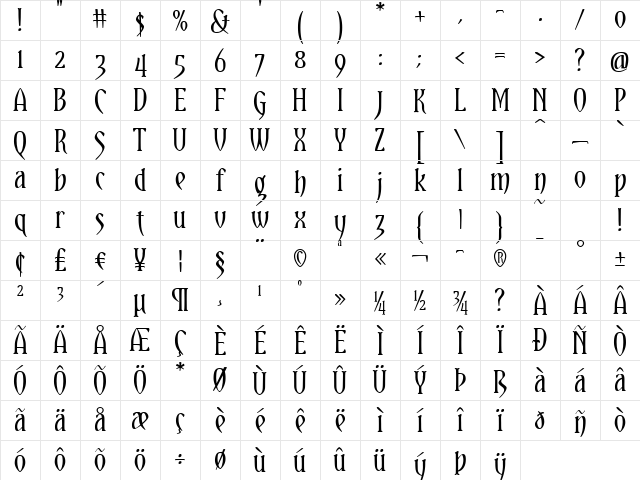 Yataghan Regular Character Map Yataghan Regular Character Map