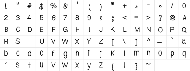 YBTallPretty Medium Character Map YBTallPretty Medium Character Map
