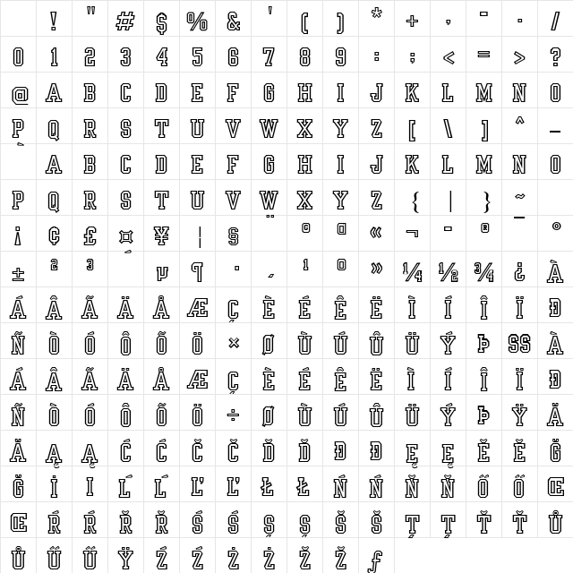 Yearbook Outline Regular Character Map