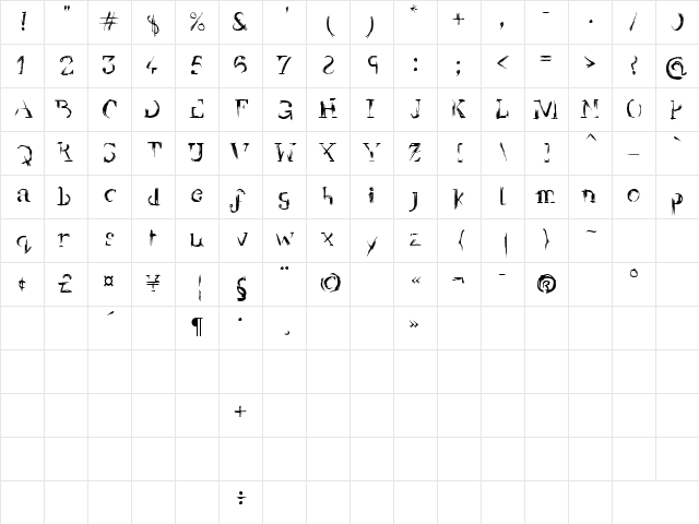 YBR Brokedown Regular Character Map