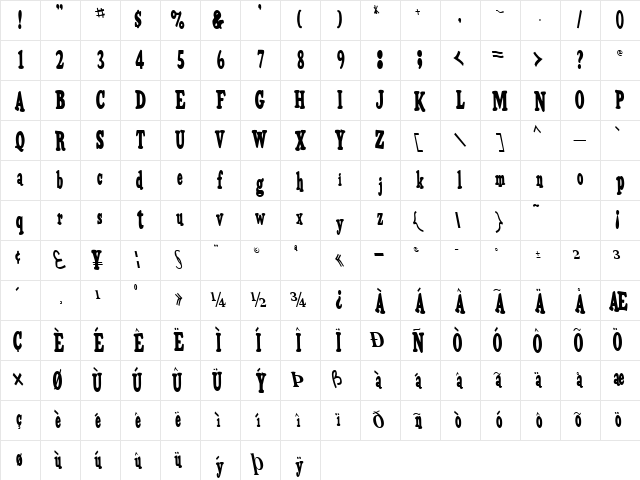 Yellow Regular Character Map