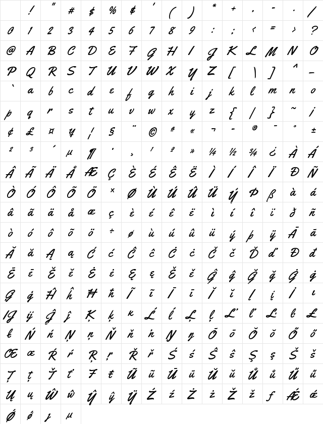 Yellowtail Regular Character Map Yellowtail Regular Character Map
