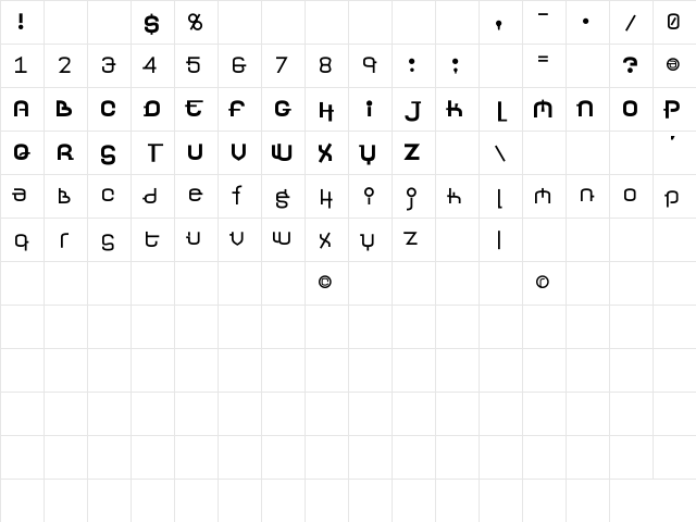 Yerevan Regular Character Map