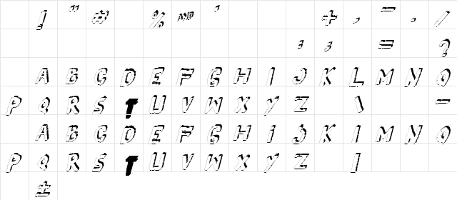 YES_3Ditalic Regular Character Map YES_3Ditalic Regular Character Map