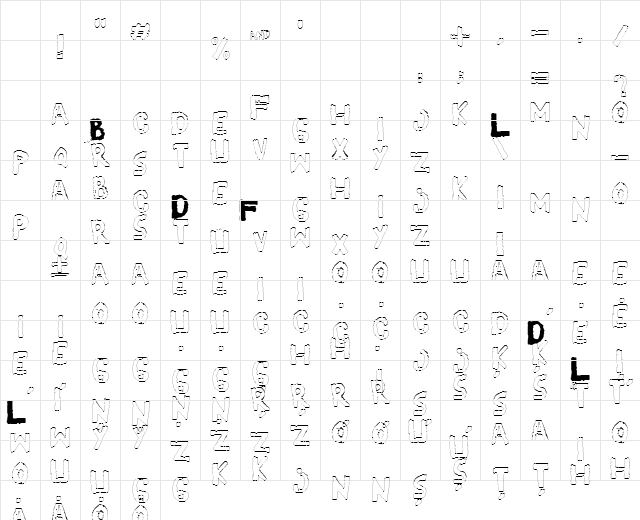 YES_outlineshaken Regular Character Map YES_outlineshaken Regular Character Map