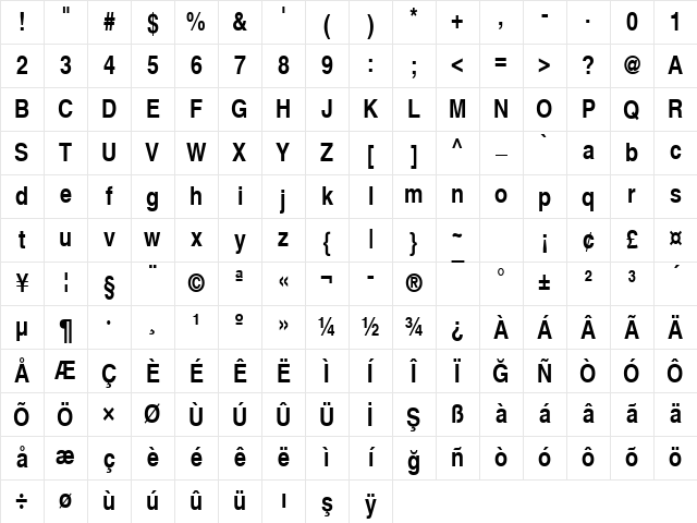 NimbusSanLTUCon Bold Character Map