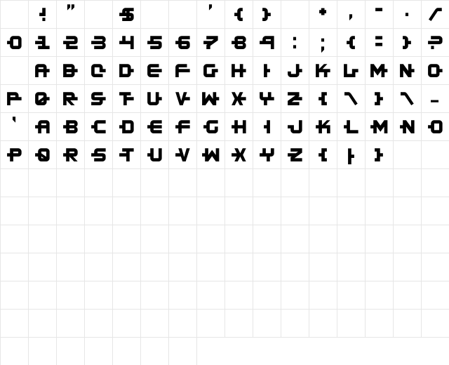 Kinex Regular Character Map