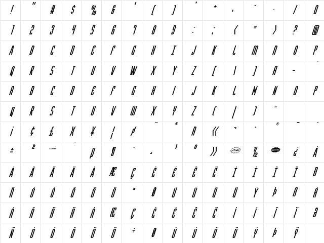 Y-Files Super-Italic Italic Character Map Y-Files Super-Italic Italic Character Map