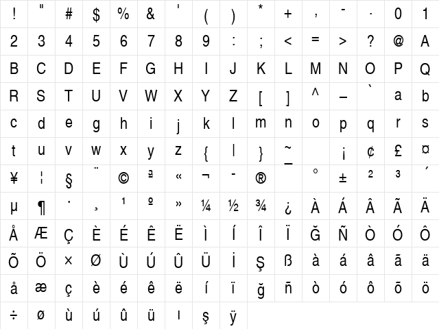 NimbusSanLTUCon Regular Character Map