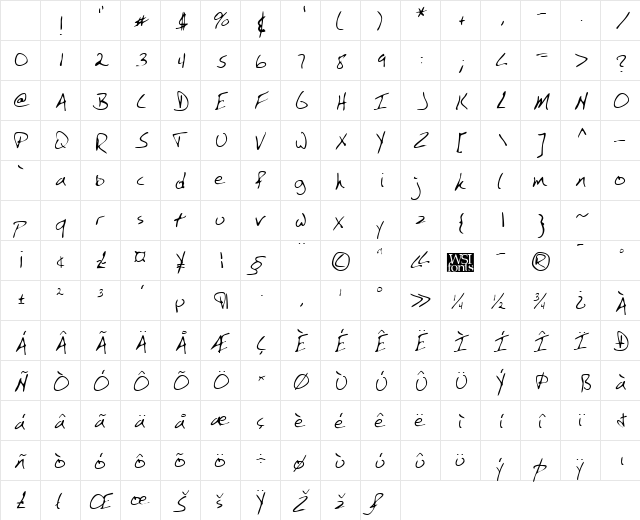 YoungsHand Regular Character Map