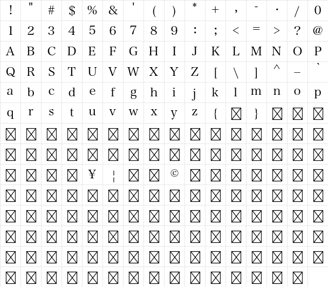 Yutuki 36PoKana Std W3 Character Map Yutuki 36PoKana Std W3 Character Map
