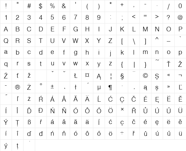 NimbusSanNo5TEELig Regular Character Map