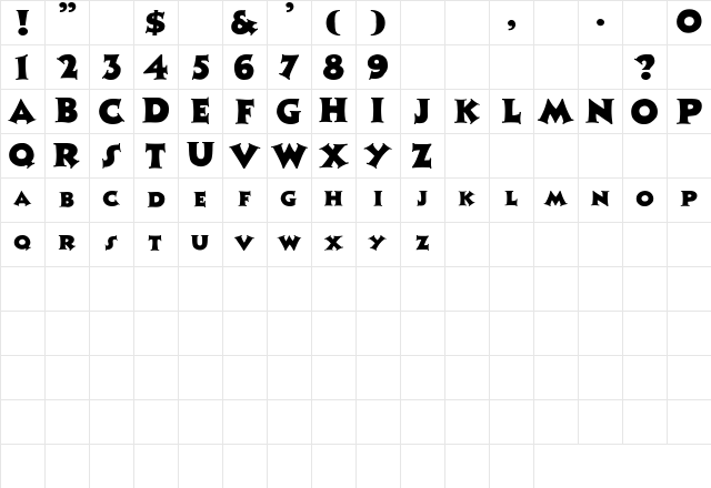 Zaleski Capitals Regular Character Map