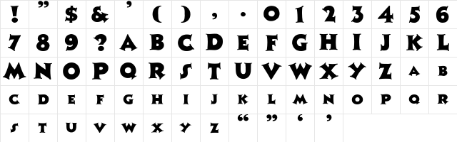Zaleski Capitals Regular Character Map