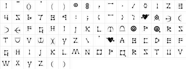 Zarrow Medium Character Map