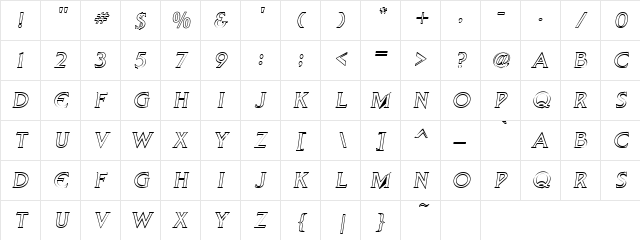 ZebuCaps Oblique Character Map ZebuCaps Oblique Character Map