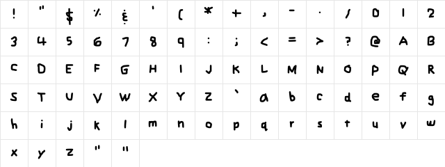 Zehk's Handwriting Medium Character Map