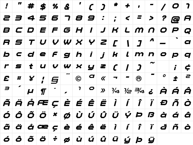 Zelta-Six Demo Bold Italic Character Map Zelta-Six Demo Bold Italic Character Map