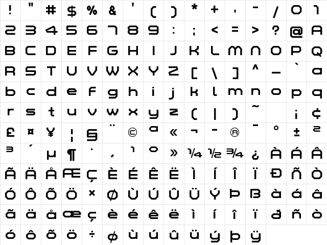 Zelta-Six Demo Regular Character Map