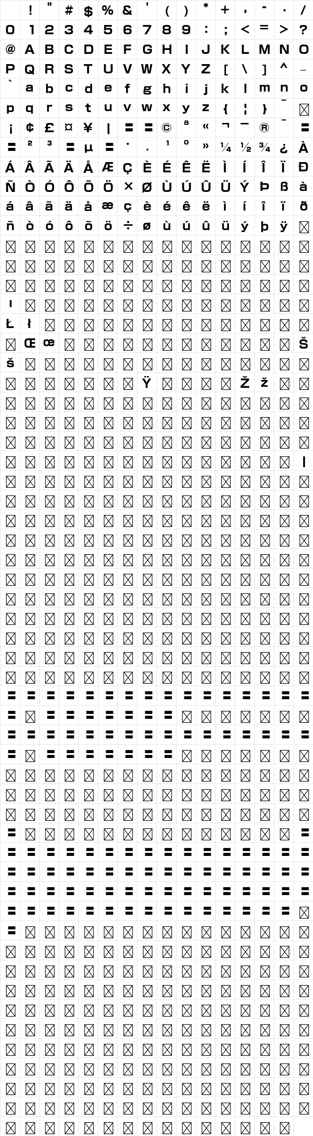 A-OTF ZenGoN Std B Character Map