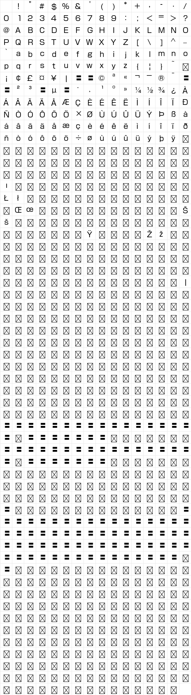 A-OTF ZenGoN Std R Character Map A-OTF ZenGoN Std R Character Map